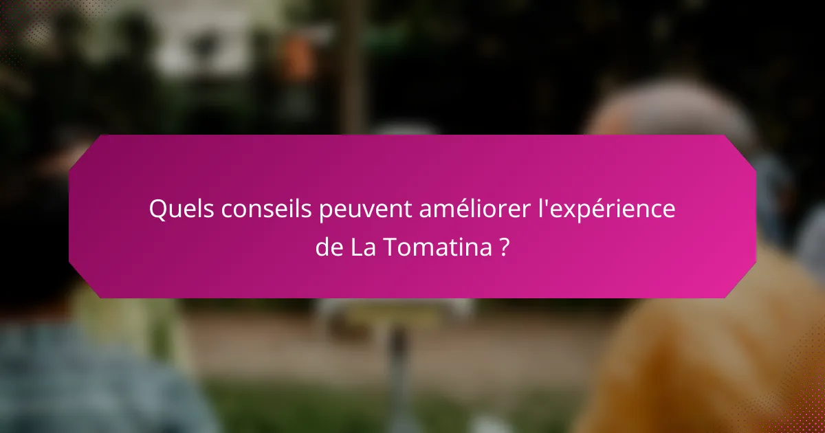 Quels conseils peuvent améliorer l'expérience de La Tomatina ?